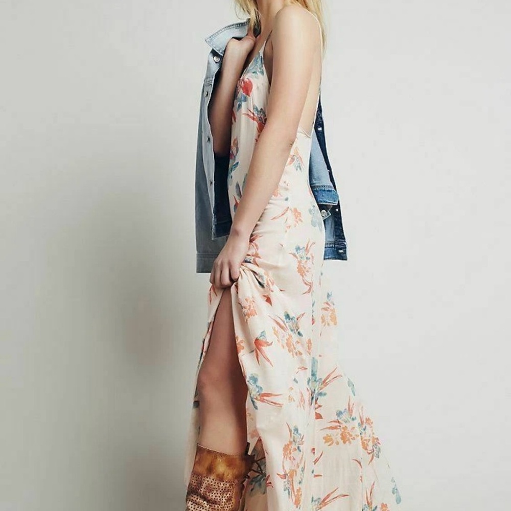 Anthropology/ Free People Floral Print Low Back Boho Long Maxi Slip Dress Sz M